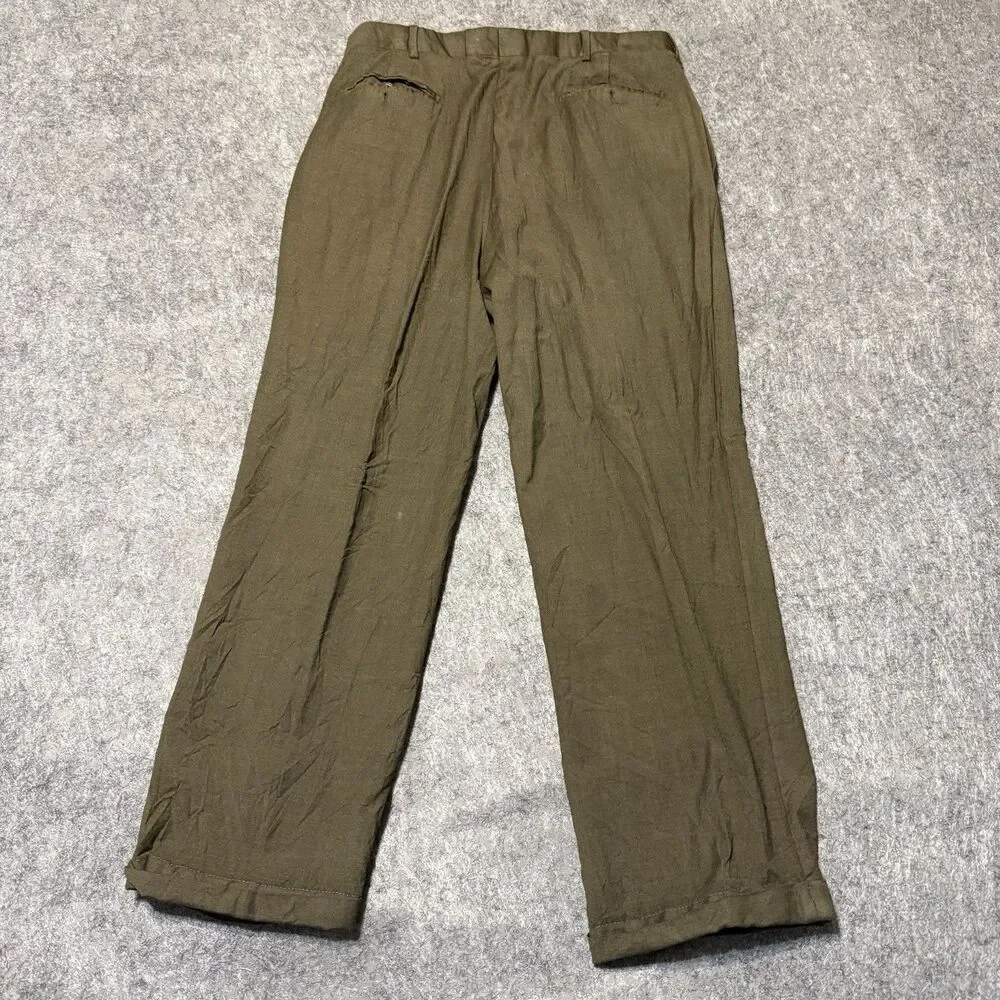 Vintage Harold Powell Mens Pleated Dress Pants Size 35 Olive Cuffed Wool Italy